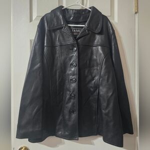 Vintage Leather Limited Genuine Black Leather Coat, Button Front, Lined, Unisex.